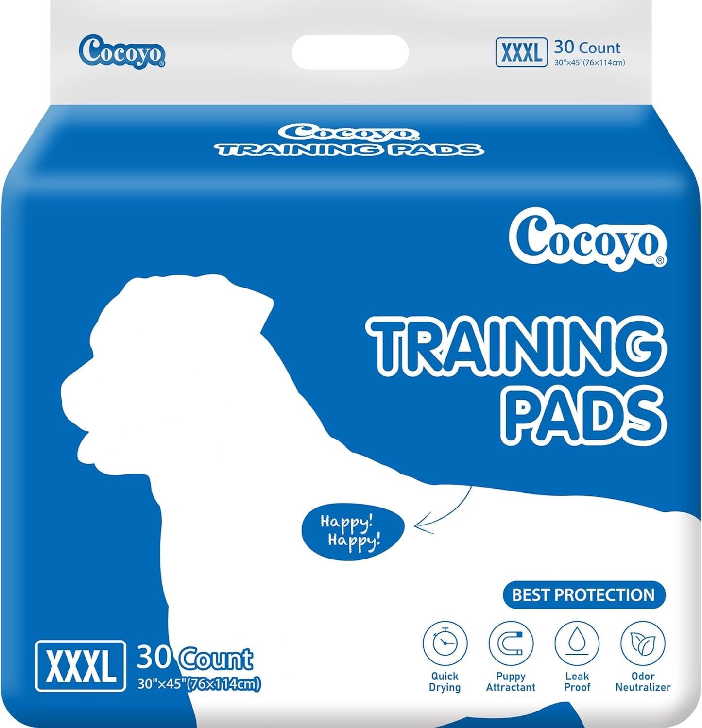 COCOYO Dog Training Pads - Super Absorbent XXXL Size (30" x 45") | 30 Count Giant Pee Pads