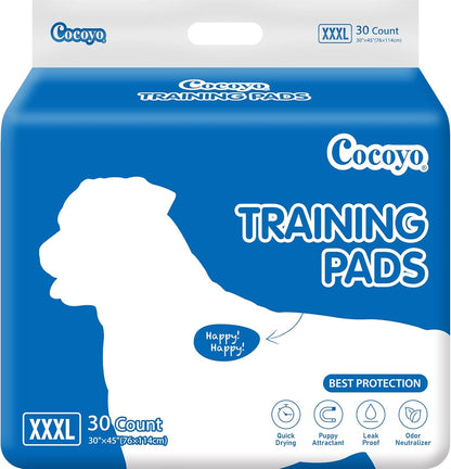 COCOYO Dog Training Pads - Super Absorbent XXXL Size (30" x 45") | 30 Count Giant Pee Pads