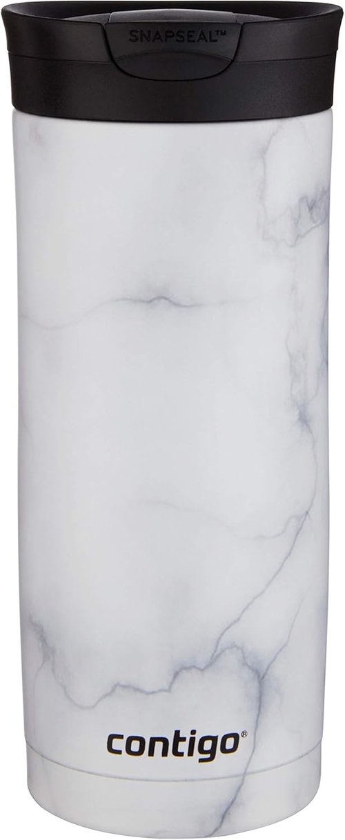 Contigo Huron 16oz Travel Mug - Vacuum-Insulated, Leak-Proof, Keeps Drinks Hot or Cold, White Marble Finish