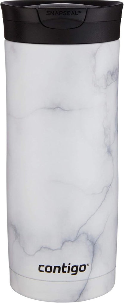 Contigo Huron 16oz Travel Mug - Vacuum-Insulated, Leak-Proof, Keeps Drinks Hot or Cold, White Marble Finish