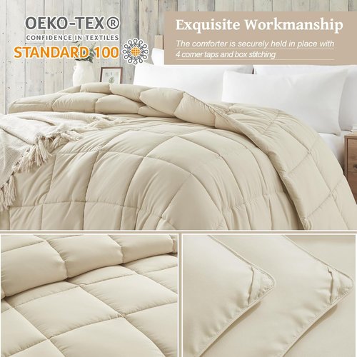 Homelike Moment King Size Comforter - Lightweight Beige Down Alternative Duvet Insert for All-Season Comfort