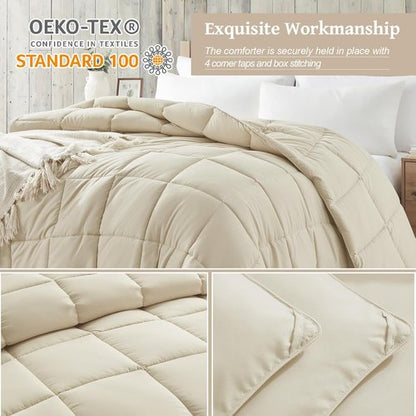 Homelike Moment King Size Comforter - Lightweight Beige Down Alternative Duvet Insert for All-Season Comfort