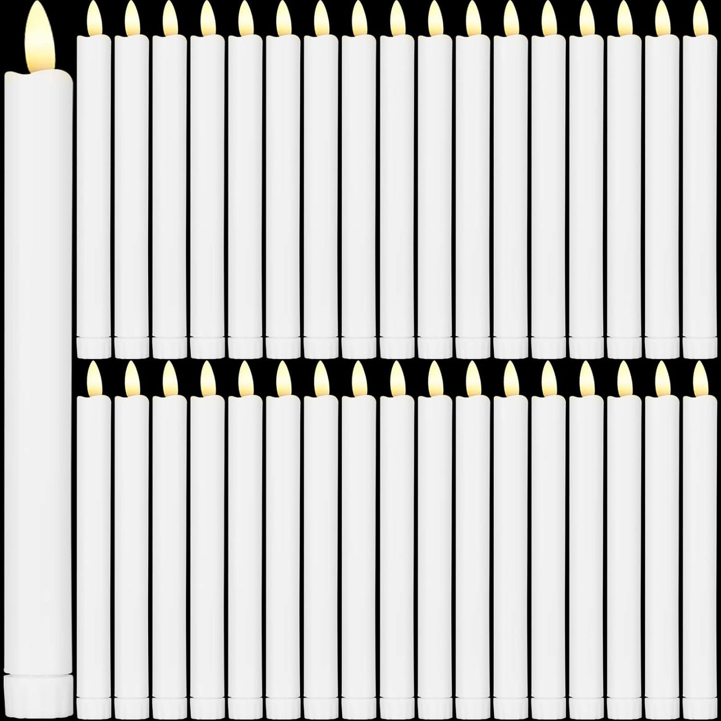 Reginary Flameless Taper Candles - 10 Inch Battery Operated LED Candlesticks | 36 Pieces White for Christmas & Weddings