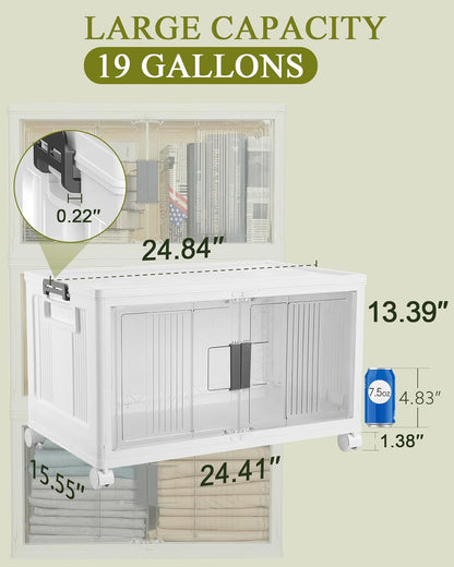 OlarHike 76QT Lockable Storage Bins - Collapsible Plastic Organizer with Lids & Wheels | 3-Pack for Closets & Office