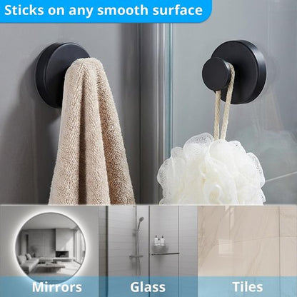 Heavy Duty Suction Cup Hooks by [Brand Name] - Stainless Steel Bathroom Towel & Loofah Hangers | Matte Black, 2 Pack