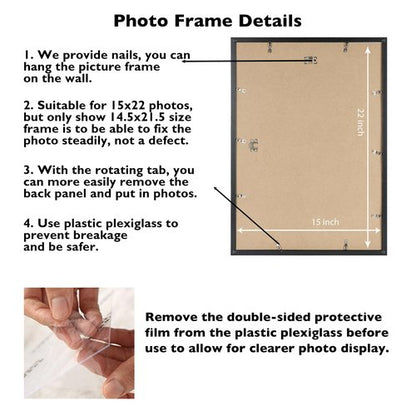 JCJMY 15x22 Picture Frame for Poster Photo Picture, Horizontal and Vertical Formats for Wall Hanging, 15 x 22 Wall Gallery Poster Photo Frame for 15 by 22 Photos Posters, Black