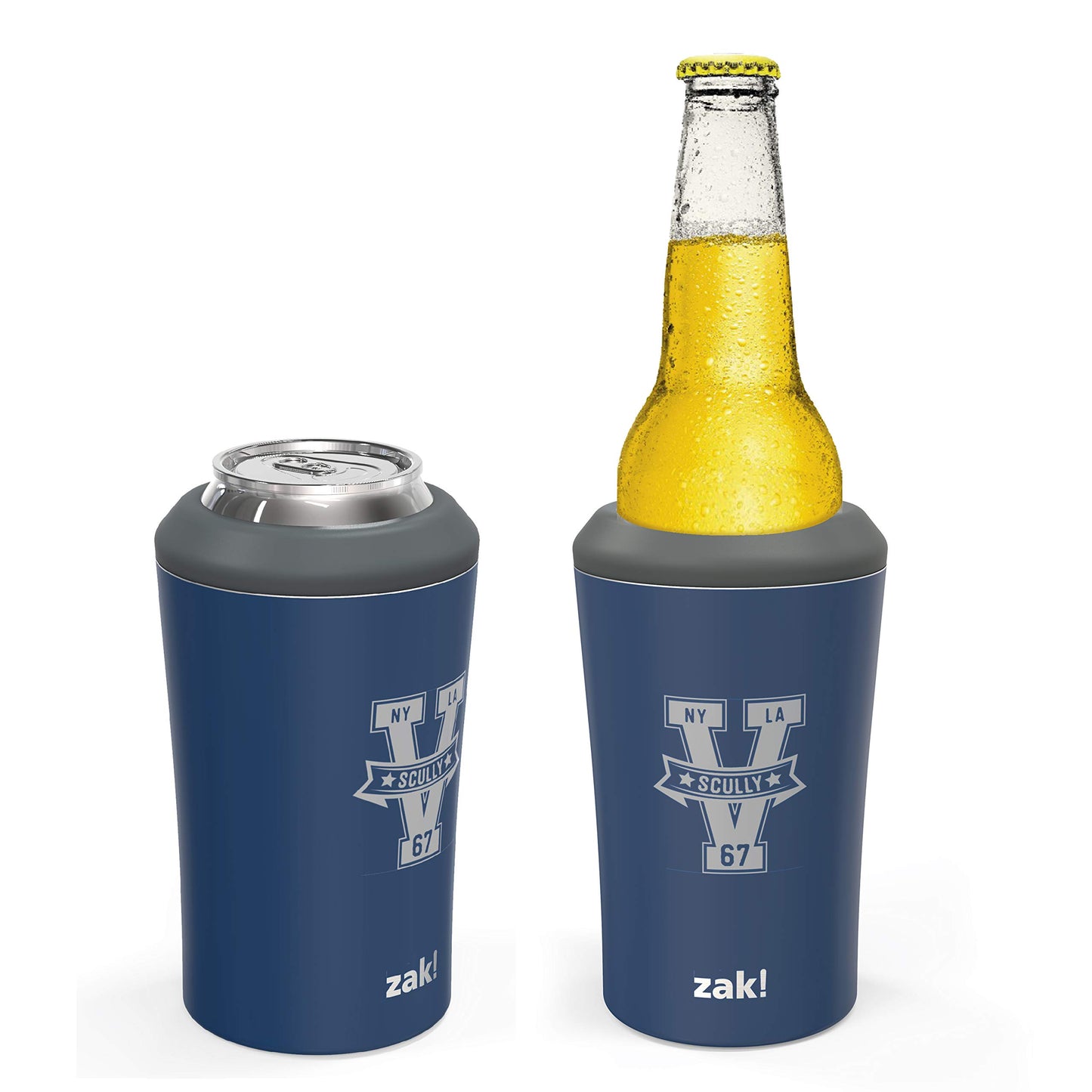 Zak Designs Bottle, 12 oz 18/8 SS Vacuum Insulated Stainless Steel, 4-in-1 Use and for Cold Drinks, Non BPA, Vin Scully Can cooler