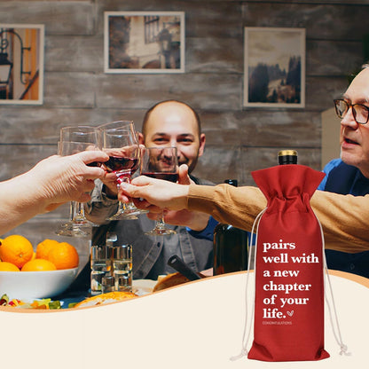 Red Funny New Chapter Wine Bag New Beginnings Gifts for Women Men Farewell Gifts for Friends Going Away Gifts for Coworkers Women Men Moving Away Gifts for Friends New Teacher Gifts