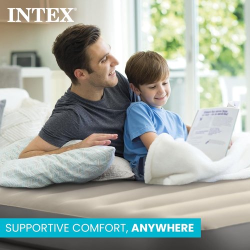 Intex Dura Beam Plus Queen Air Mattress - Elevated Comfort with Built-In Electric Pump