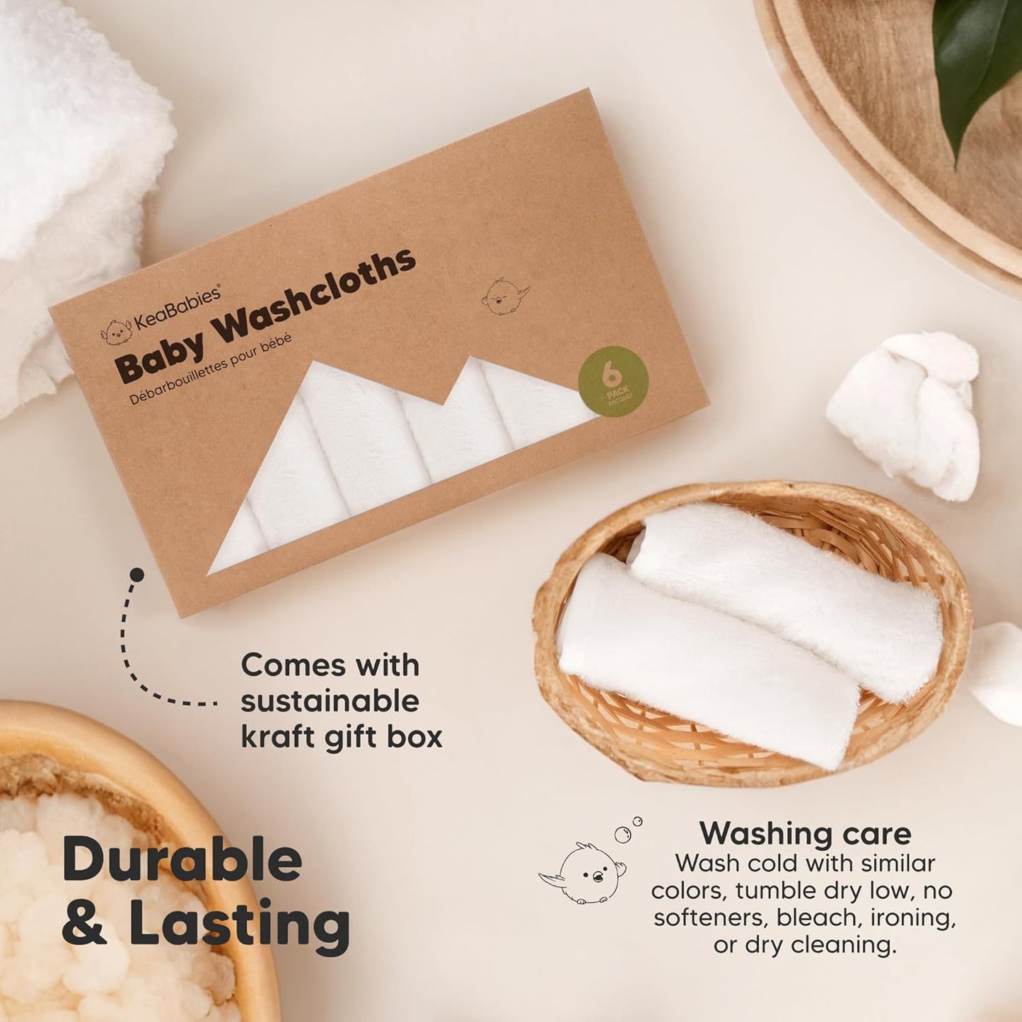 Baby Washcloths 6-Pack by [Brand Name] - Soft, Absorbent Bamboo Viscose Towels for Newborns & Toddlers | 10x10 Reusable