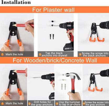 AOBEN Heavy Duty Garage Hooks - 24PCS Wall Mount Organizer for Ladders, Bikes & Tools | Anti-Slip Design