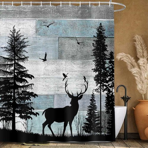 MERCHR Rustic Forest Deer Shower Curtain Cabin Farmhouse Country Lodge Bathroom Decor Polyester Fabric Bath Curtain Set with Hooks 71x71 Inches