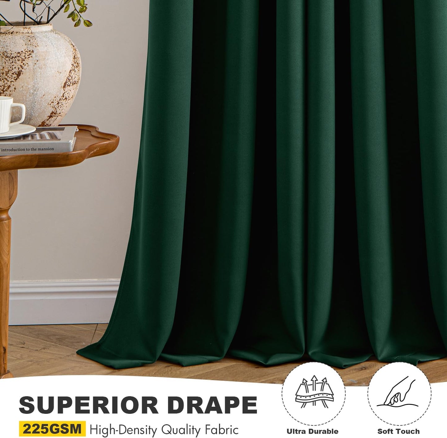 MIULEE Hunter Green Blackout Curtains - Thermal Insulated Room Darkening Drapes | 96 Inches Long, 2 Panels