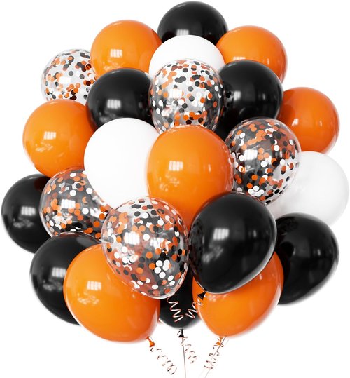 60pcs 12-Inch Halloween Balloons - Premium Latex Party Decorations | Black, White, Orange