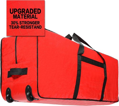 HOMEST Christmas Tree Storage Bag - Zippered, Reinforced Handles & Wheels for 4.5-7 ft Trees | Red