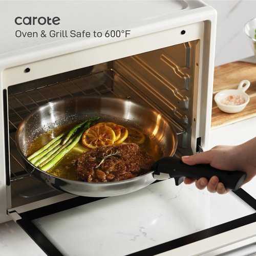 CAROTE 12pcs Pots and Pans Set, Stainless Steel Cookware Set Detachable Handle, Induction Kitchen Cookware Sets with Removable Handle, RV Cookware Set, Oven Safe, Camping Cookware, Pure Black