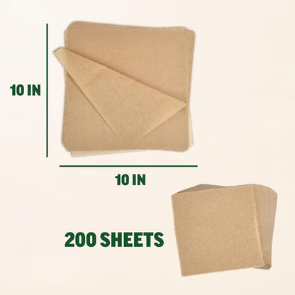 Zenlogy 10x10 Parchment Paper Squares - Unbleached, Non-Stick, High Heat | 200 Pre-Cut Sheets for Baking & Roasting