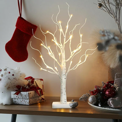 White Birch Tree Lighted Tabletop Decor 22-Inch Battery-Powered w/ Timer