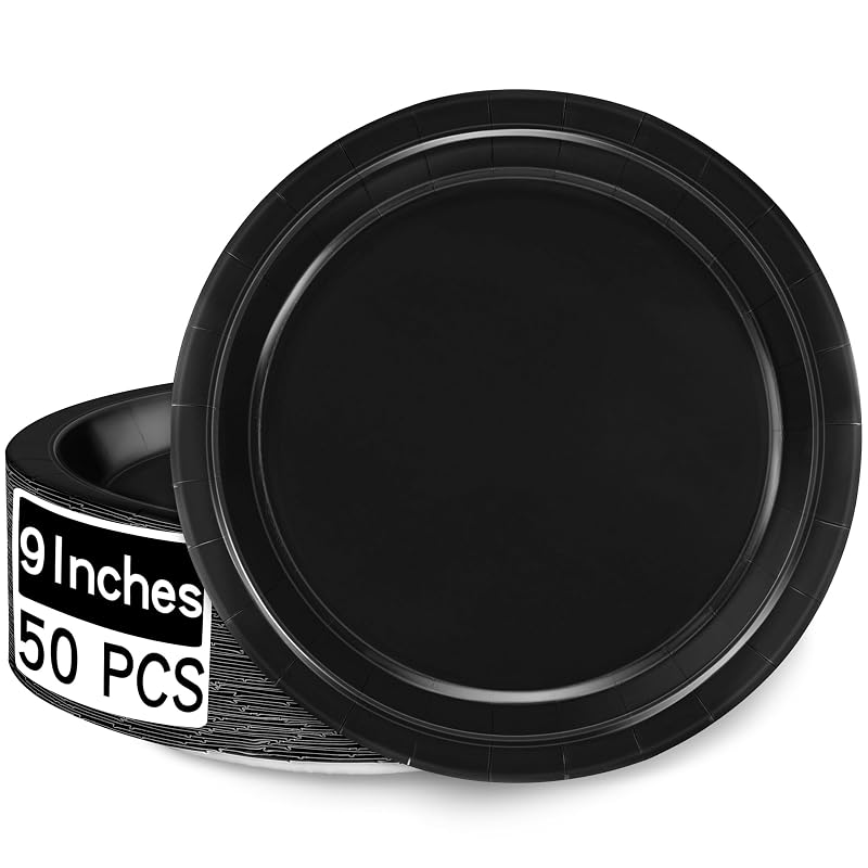 Variation of THIS listing: 50 Pcs 9 Inch Black Disposable Paper Plates - 300gsm with Film