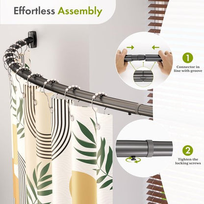 AmazerBath 20-84 Inches Arched Curved Shower Curtain Rod, Heavy Duty Shower Rod Rust Proof Bathroom Curtain Rod, Adjustable Telescoping Design Easy Segmented Installation, Need to Drill, Black