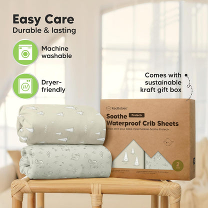Regine Switzerland 2-Pack Waterproof Crib Sheets - Organic Cotton, Soft & Durable, 52x28 for Boys & Girls