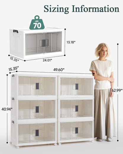 OlarHike 76QT Lockable Storage Bins - Collapsible Folding Boxes with Lids & Wheels | Stackable Organizer
