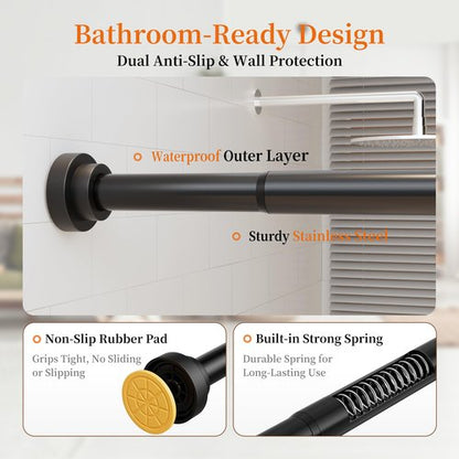 STARLATTA 2 Pack Shower Curtain Rods:43-78 Inch No Drilling Tension Rods, Heavy Duty Telescopic Adjustable, Stainless Steel Rust-Proof Spring Anti-Slip Curtain Rod for Bathroom (Black,78'')