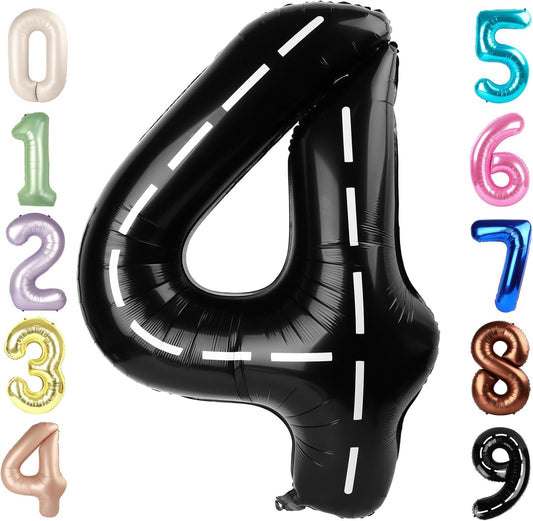 40 Inch Large Numbers Balloon - Black 4 Line Balloon for Birthdays & Graduations | Perfect for 4th, 14th, 40th, 44th Celebrations