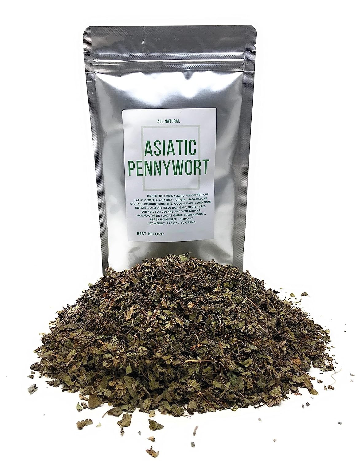 100% Natural Gotu Kola (Asiatic Pennywort) - Dried & Cut Centella Asiatica from Madagascar - Net Weight: 1.76 Oz / 50 Grams