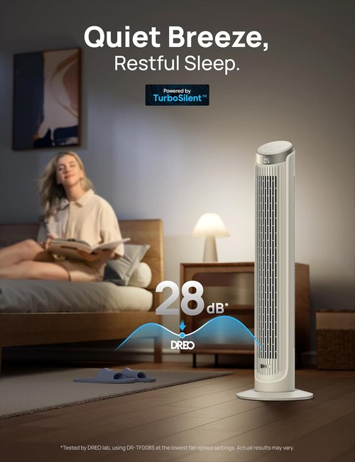 DREO Smart Tower Fan - 90° Oscillating Quiet Floor Fan with Remote & Voice Control | 12H Timer, 26ft/s Velocity