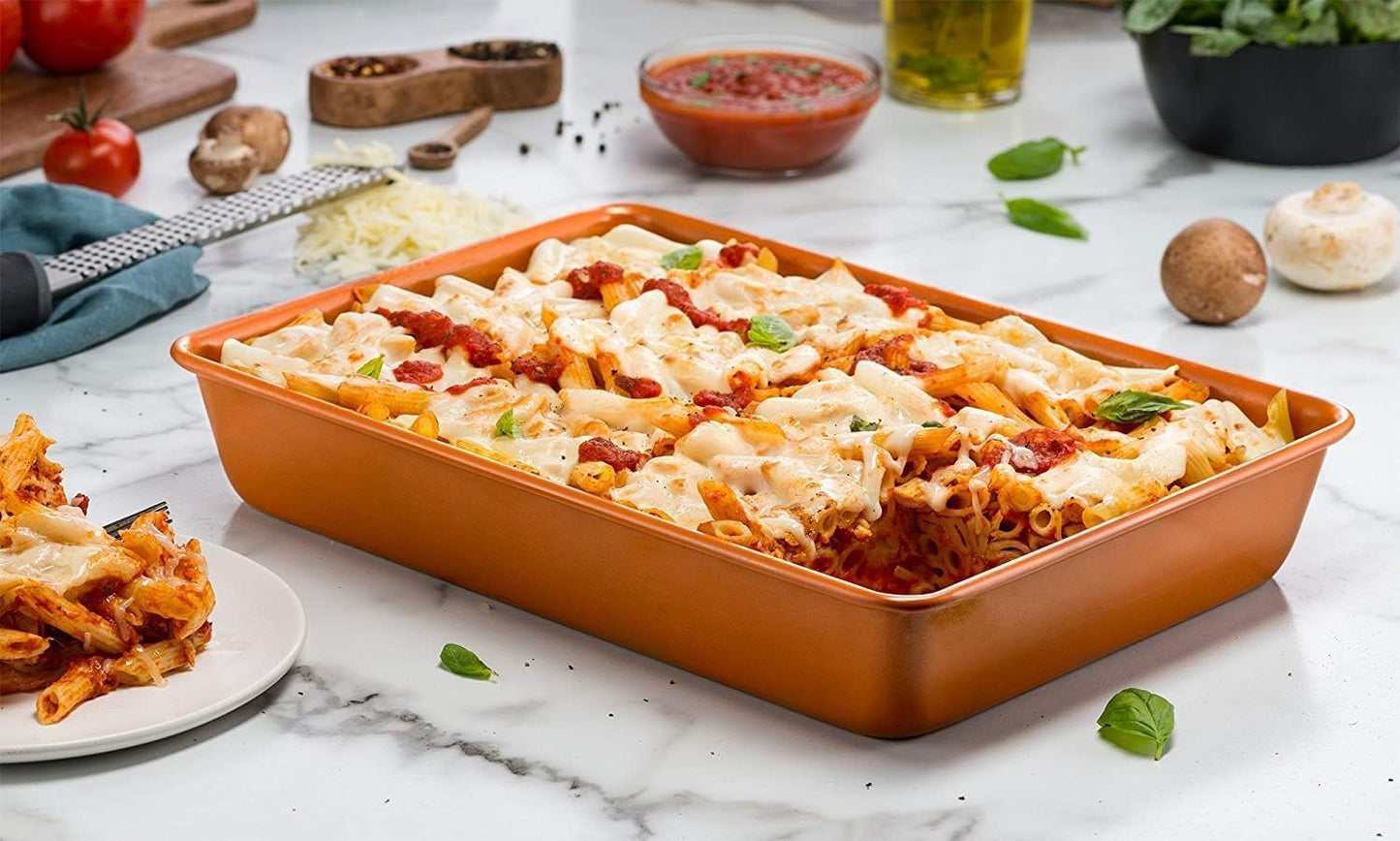 Skiennix Nonstick Copper Baking Pan - Ceramic Coated for Even Cooking | Dishwasher & Oven Safe, PTFE & PFOA Free