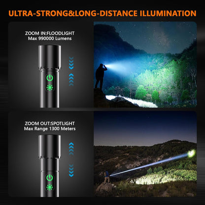 Rechargeable Led Flashlight High Lumens,30W Super Bright Flashlight,2000 Lumen Magnetic Flashlight with 9 Modes,Waterproof Strong Police Flash Light for Emergencies,Car,Camping,Hiking,Home,Outdoor