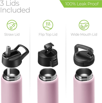 SIPX™ Insulated Water Bottle - 25 oz Leakproof Stainless Steel, Triple Insulated - Cold 24H/Hot 12H - Light Pink