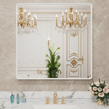 LOAAO 30x30 Inch White Metal Framed Bathroom Mirror for Wall, White Bathroom Vanity Mirror Farmhouse, Large Rounded Rectangle Mirror, Anti-Rust, Hangs Horizontally or Vertically