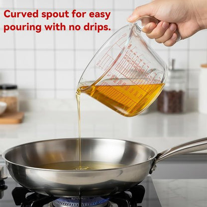 Glass Measuring Cups Set by [Brand Name] - 6 Pcs with Lids & Strainer | Easy-Grip Handles, Nesting Design