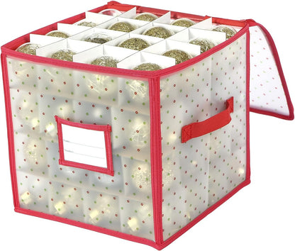 Sattiyrch Christmas Ornament Storage Box - Durable Dust-Proof Organizer with Customizable Dividers | Holds 64 x 3-Inch Ornaments