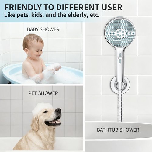 Handheld Shower Head High Pressure, 9-Spray Modes Showerhead With Power Wash, 71 Inch Extra Long Hose, Adjustable Bracket, Leakproof & Easy Install, Chrome