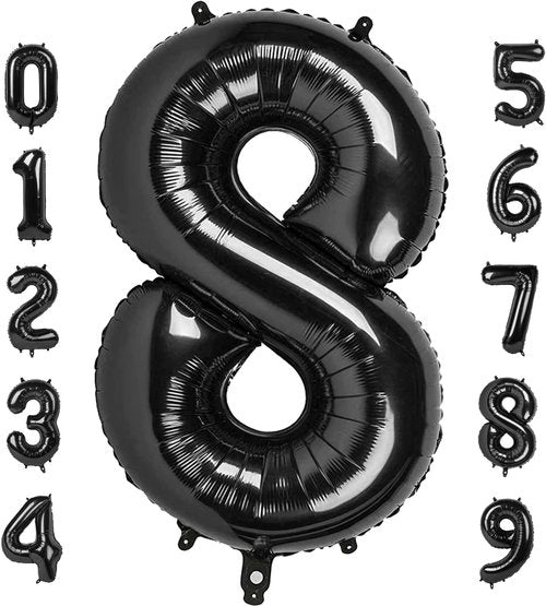 40 Inch Black Number 8 Balloon - Perfect for 8th Birthday Parties, Weddings & Graduations