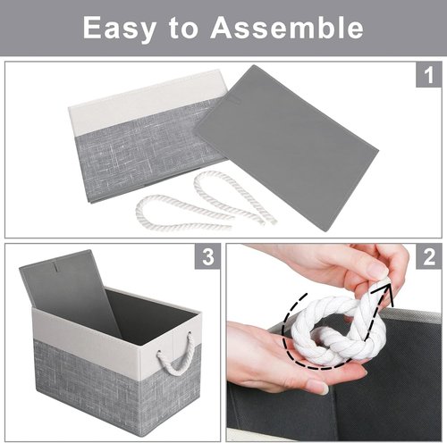 Fab Totes Storage Bins - 3-Pack Foldable Organizing Baskets for Toys & Books | Large White & Grey
