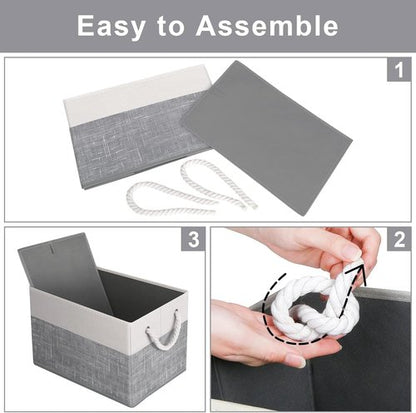 Fab Totes Storage Bins - 3-Pack Foldable Organizing Baskets for Toys & Books | Large White & Grey