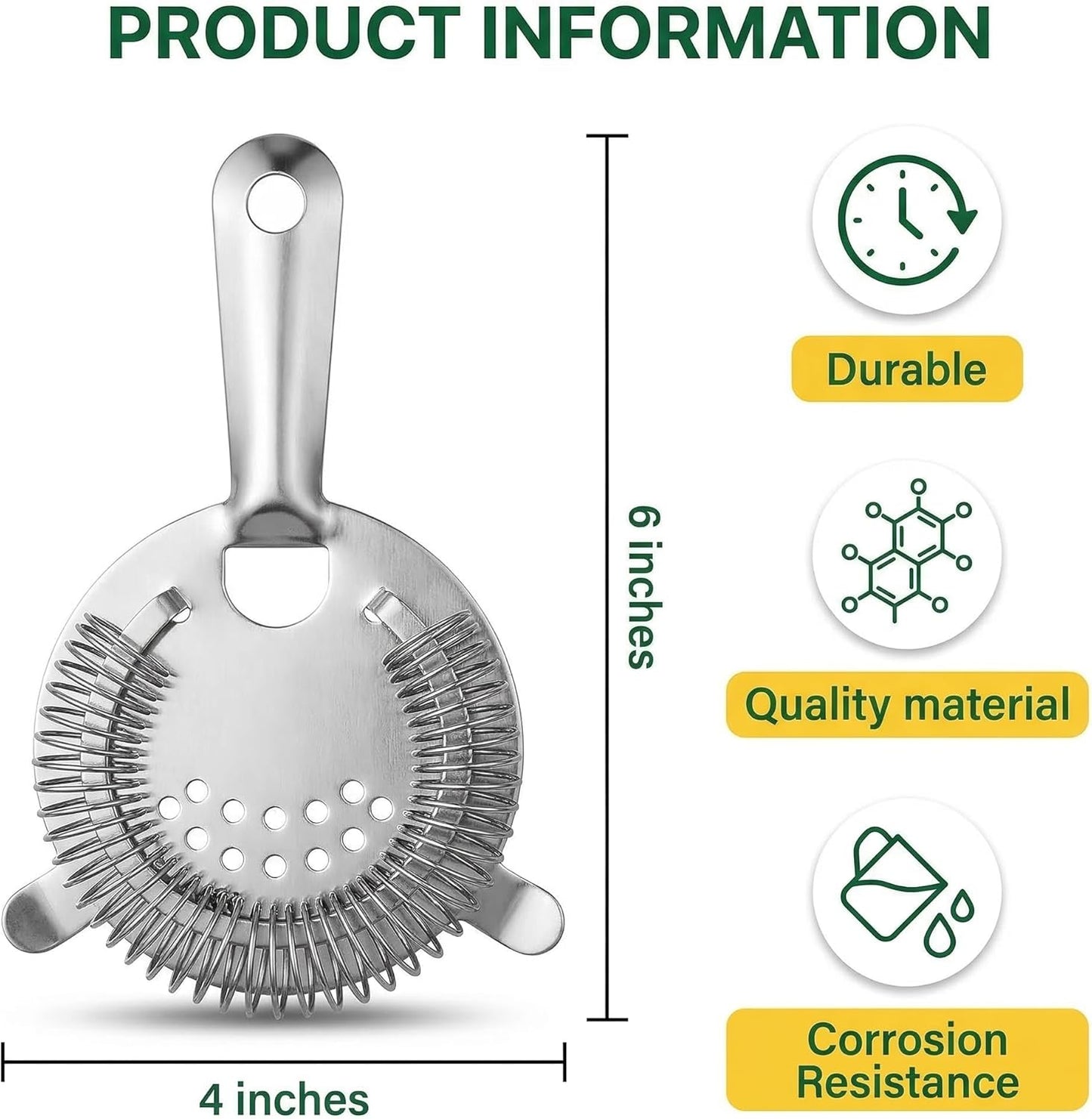 WUWEOT 9 Pack Cocktail Strainer, 4-Prong Stainless Steel Bar Strainer, 6 Inches Silver Bar Tool Drink Strainer with 100 Wire Spring for Bartenders and Mixologists