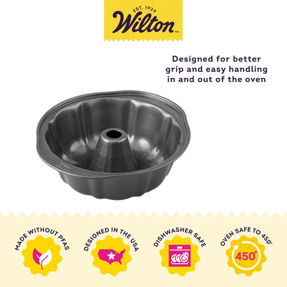 Wilton Gold Non-Stick Fluted Tube Cake Pan - 9.49 Inch Cold-Rolled Steel Bakeware, PFAS-Free