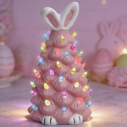 Skiennix Cute Ceramic Easter Bunny Decor - Light-Up Spring Tabletop Decoration for Kids (Pink)