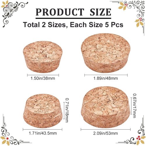 GORGECRAFT 10PCS 2 Sizes Large Wooden Tapered Cork Plugs 1.5 to 1.9 Inch Diameter Natural Soft Wood Replacement for Wine, Beer and Glass Bottles Ornaments