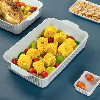 Dizada Casserole Dish Set of 2 - Deep 4.2 Qt Porcelain Bakeware with Lids | Oven & Microwave Safe