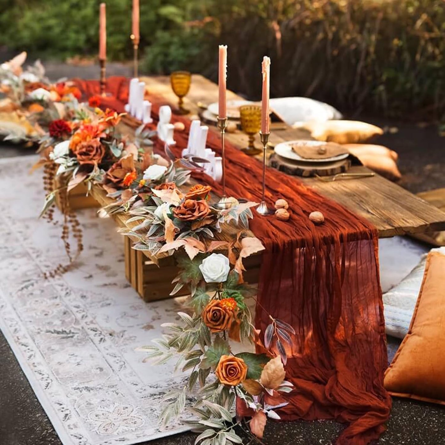 Skiennix Terracotta Cheesecloth Table Runner - 10 FT Long Semi-Sheer 35 x 120 Inch for Weddings & Events