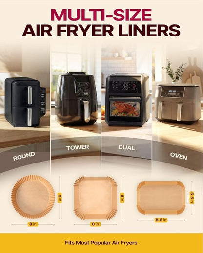 Katbite Air Fryer Liners - 8-Inch Square Non-Stick Parchment Paper for Easy Cleanup | 130 Count