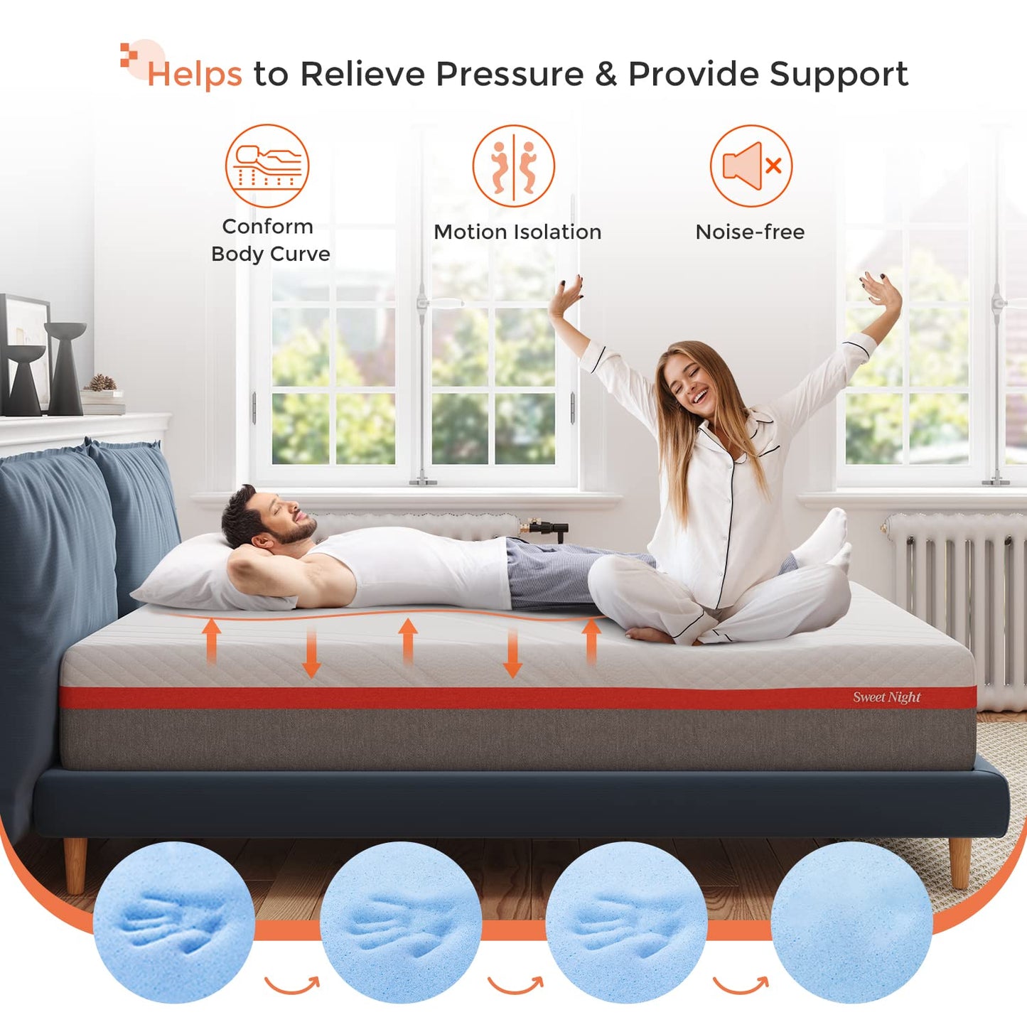 Sweetnight 12 Inch Queen Gel Memory Foam Mattress, Cool Sleep & Pressure Relief, Plush Mattress with Motion Isolation, Clarity