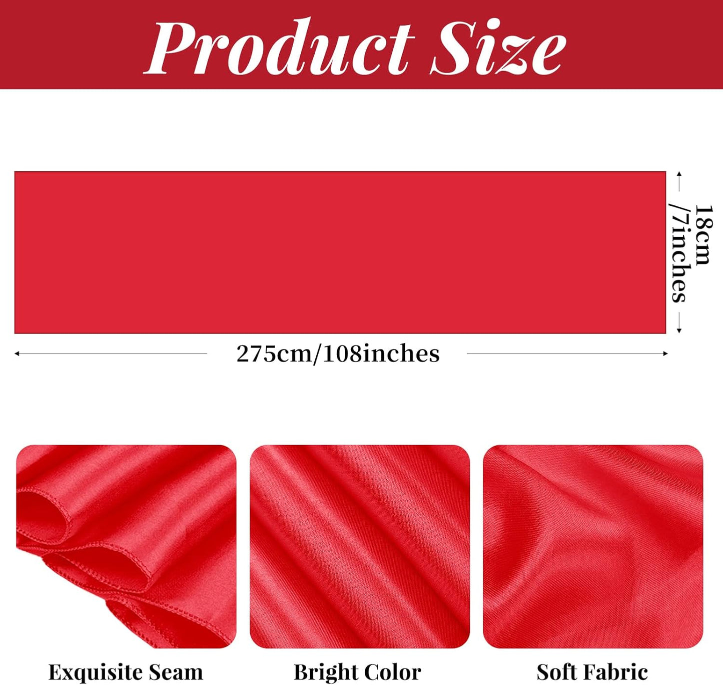 Showgeous 60 PCS Red Satin Chair Sashes - Elegant Bows for Wedding & Party Decor | 7 x 108 Inch