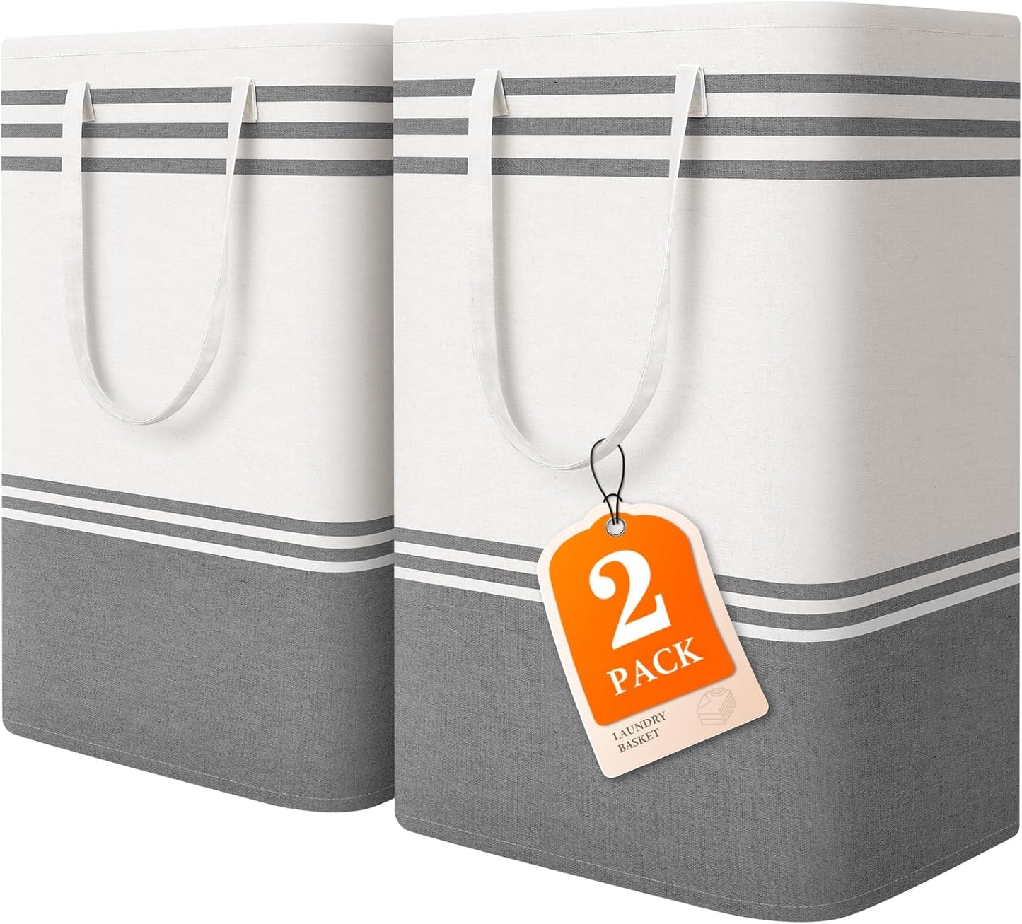 Skiennix Large Laundry Baskets - Waterproof Collapsible Hampers with Reinforced Handles | 75L Grey, 2-Pack